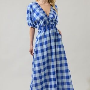 NWOT Sugarlips Hant Plaid V-Neck Midi Dress